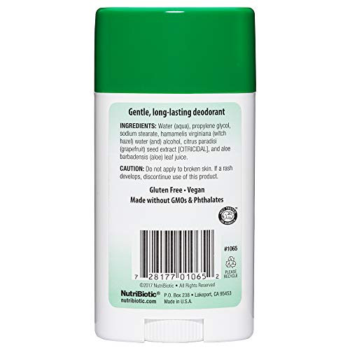 Nutribiotic Unscented Deodorant With Gse 2.6 Ounce Stick  With Witch Hazel Grapefruit Seed Extract & Aloe  Vegan &  Of Aluminum Paraben Phthalates Gluten Gmo'S & Fragrance