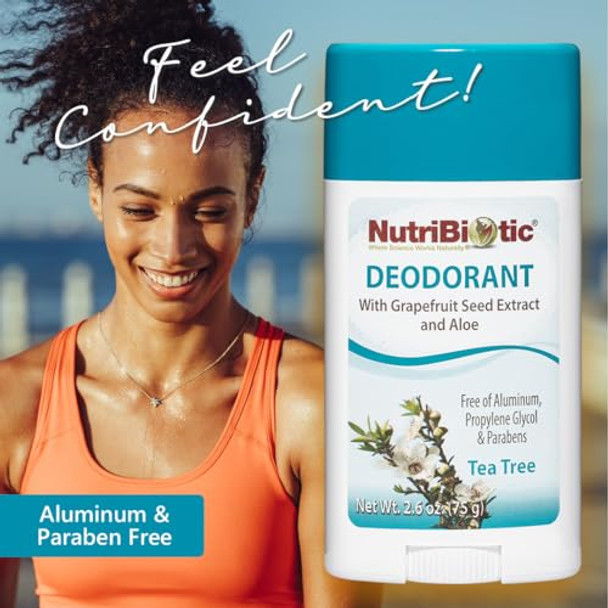 Nutribiotic Deodorant Tea Tree 2.6 Ounce Stick Twin Pack  With Witch Hazel Grapefruit Seed Extract Aloe Tea Tree & Peppermint  Vegan &  Of Aluminum Paraben Phthalates Gluten & Gmos