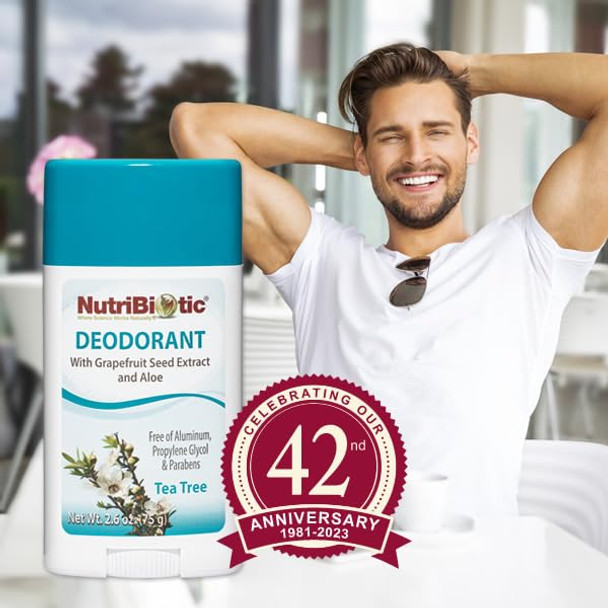 Nutribiotic Deodorant Tea Tree 2.6 Ounce Stick Twin Pack  With Witch Hazel Grapefruit Seed Extract Aloe Tea Tree & Peppermint  Vegan &  Of Aluminum Paraben Phthalates Gluten & Gmos