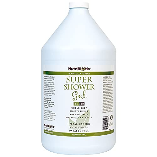 Nutribiotic – Vanilla Chai Super Shower Gel 1 Gallon (128 Fl Oz)  Whole Body Shampoo With Gse & Botanical Extracts  Ph Balanced Non-Soap &  Of Gluten Parabens Sulfates Dyes & Colorings