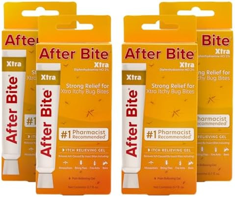 After Bite Xtra Formula - Itch Relief With Diphenhydramine Hcl - Ideal For Mosquito & Fire Ant Bites Bees & More - Portable Gel Formula - 0.7 Oz (4 Pack)