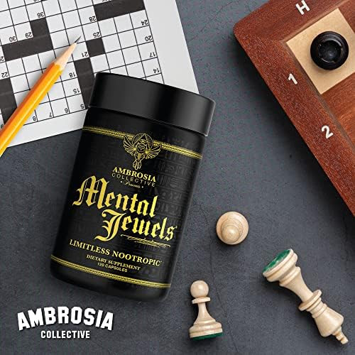 Ambrosia Mental Jewels (Capsules) - Cognitive Enhancer  Increase Memory Communication Skills Concentration & Focus  Alpha Gpc Choline Bacognize  120 Veggie Capsules (30 Day Supply)