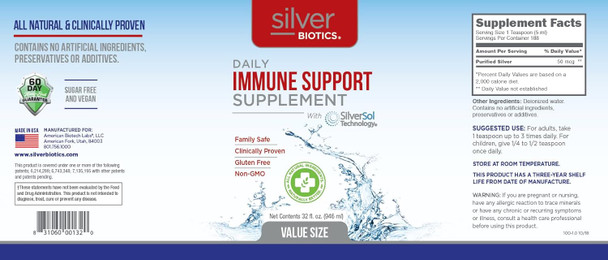 American Biotech Labs Silver Biotics Colloidal Nano Silversol Ag₄O₄ 10 Ppm Immune Support  Bio-Hacking Immune Building Natural Support  32 Fl Oz (Pack Of 2)