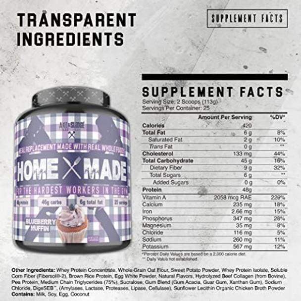 Axe & Sledge Supplements Home Made Whole-Foods-Based Meal Replacement Powder With Digestive Enzymes Protein Carbohydrates And Fats 25 Servings Blueberry Muffin Axe & Sledge Supplements Home Made Whole-Foods-Based Meal Replacement Powder With Digestive Enzymes Protein Carbohydrates And Fats 25 Servings Blueberry Muffin