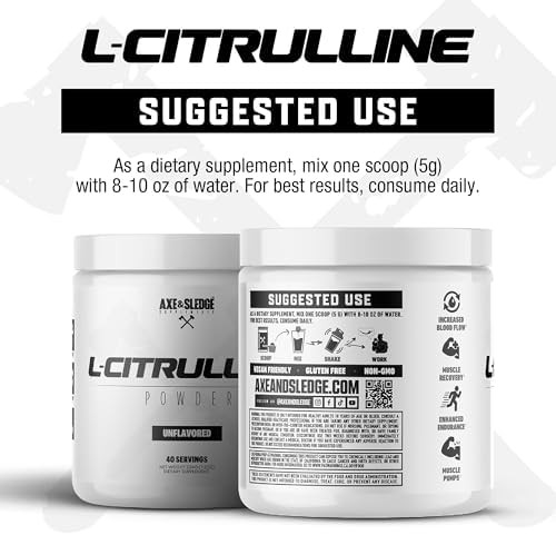 Axe & Sledge Basics Citrulline  5G Pure Citrulline Unflavored 40 Servings  Boost Nitric Oxide Production  L-Citrulline Supplements For Men & Women - Stamina Performance & Endurance For Workouts