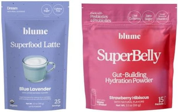 Blume Glow And Gut Health 2 Set - Blue Lavender Latte And Strawberry Hibiscus Hydration Packets -