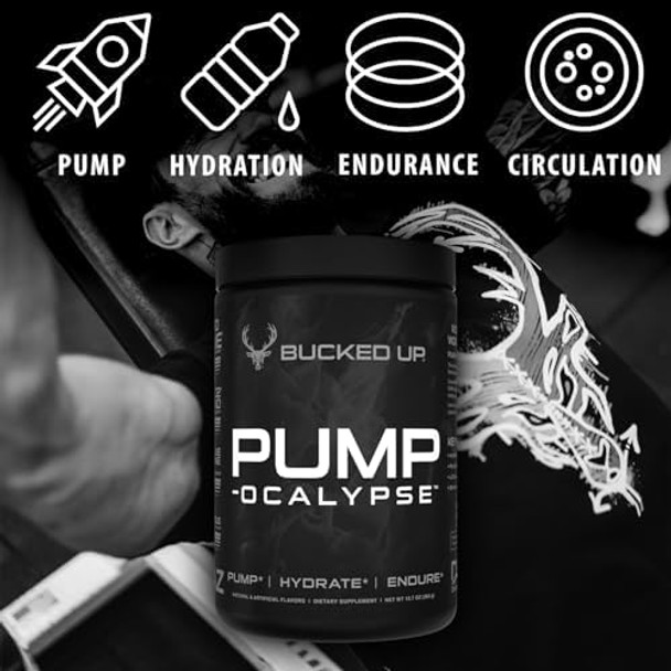 Bucked Up Pump-Ocalypse Tropical  Nitric Oxide And L Arginine Supplement With Citrulline Malate Glycerpump  Ultimate N.O. Booster  Lean Muscle Support For Blood Flow Vascularity Hydration And Endurance