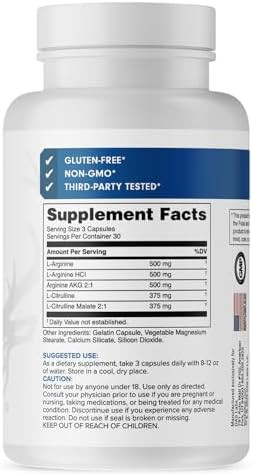 Bucked Up Nitric Oxide Booster – 2250 Mg L‑Arginine & L‑Citrulline Supports Pump & Endurance 90 Capsules (30 Servings)