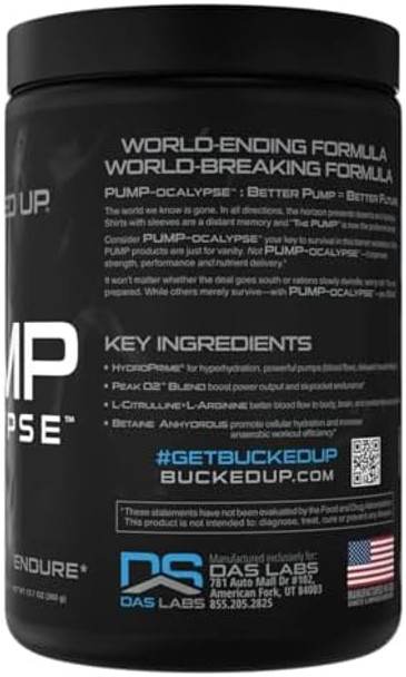 Bucked Up Pump-Ocalypse Blue Raz  Nitric Oxide And L Arginine Supplement With Citrulline Malate Glycerpump  Ultimate N.O. Booster  Lean Muscle Support For Blood Flow Vascularity Hydration And Endurance