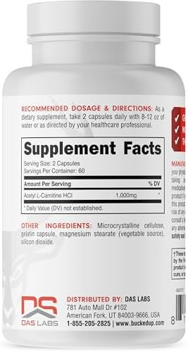 Bucked Up Acetyl L-Carnitine 1000Mg Per Serving Supports Brain Function Essentials (60 Servings 120 Capsules)