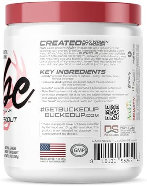 Bucked Up Babe Pre Workout Powder For Women  Lavender Lemonade  6G Citrulline 2G Beta-Alanine 100Mg Hyaluronic Acid 5Mg Biotin And 5 Other Registered Trademarked Ingredients  30 Servings  13.9 Oz