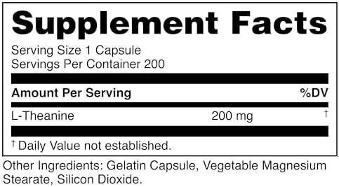 Bucked Up L-Theanine 200Mg Capsules  Gluten- Non-Gmo Third-Party Tested  Premium Theanine Amino Acid Supplement For Daily Support - 200 Servings (200 Capsules)