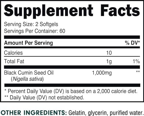 Bucked Up Black Seed Oil 1000Mg Per Serving (Black Cumin Seed Oil) Essentials (60 Servings 120 Softgels)