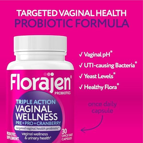 Florajen Women’S Triple-Action Probiotic - Prebiotic + Probiotic + Cranberry For Vaginal Digestive & Immune Support - Fast-Acting - Clinically-Studied - Gluten- & Vegan - 30-Count