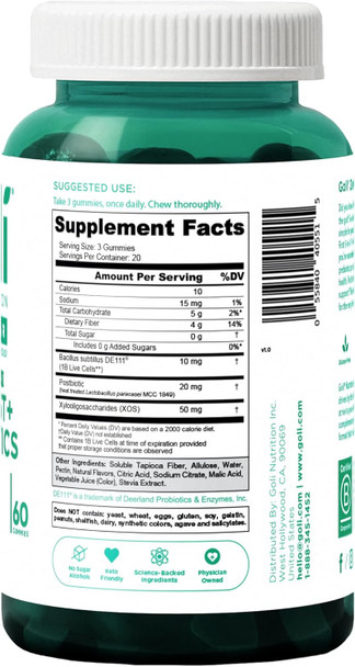 Goli Zero Sugar Pre Post Probiotic Gummies. World'S First 3-In-1 Gluten- Vegan Non-Gmo And Gelatin-. (5)