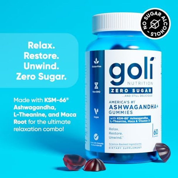 Goli Zero Sugar Ashwagandha & Vitamin D Maca L-Theanine Gummies No Artificial Sweeteners No Sugar Alcohols. Mixed Berry Ksm-66 Vegan Plant Based Non-Gmo Gluten- & Gelatin . (3) Goli Zero Sugar Ashwagandha & Vitamin D Maca L-Theanine Gummies No Artificial Sweeteners No Sugar Alcohols. Mixed Berry Ksm-66 Vegan Plant Based Non-Gmo Gluten- & Gelatin . (3)