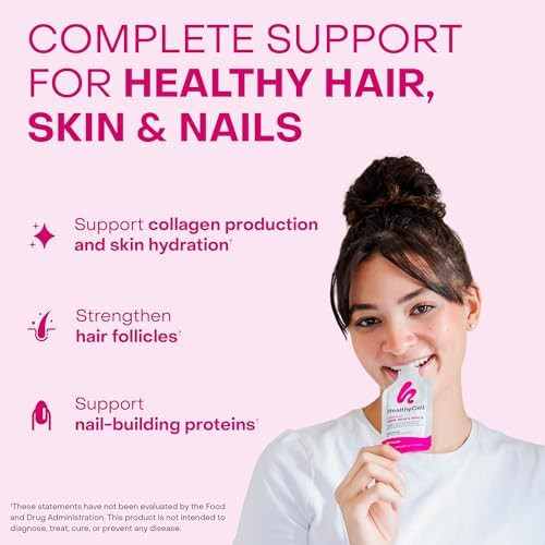 Healthycell Vibrant Hair Skin & Nails Daily Liquid Supplement - Beauty Supplements With Hydrating Nutrients & Essential Vitamins - Collagen Biotin & Hyaluronic Acid - 30 Gel Packs