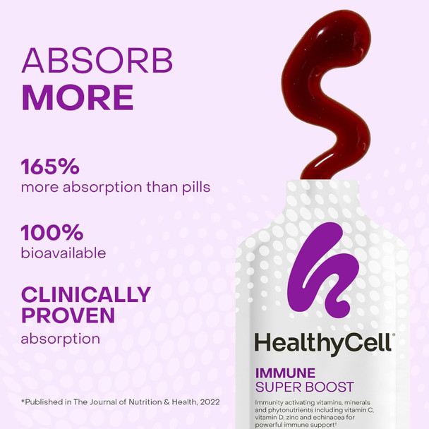 Healthycell Immune Super Boost Daily Liquid Supplement - Immune Support Supplement For Adults With Ecea Elderberry Vitamin C Vitamin D Calcium & Zinc - 30 Gel Packs