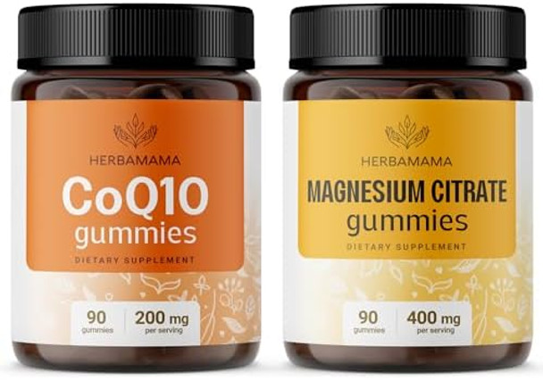 Herbamama Coq10 And Magnesium Kit - Bundle Of 200 Mg Coenzyme Q10 & 400 Mg Magnesium Citrate Gummies - Vegan Non-Gmo Gelatin- - 2 Pack