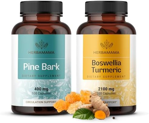 Herbamama Pine Bark And Boswellia Turmeric Kit - Bundle Of French Maritime Capsules & Boswellia Turmeric Capsules - Vegan Non-Gmo Gelatin- - 2 Pack