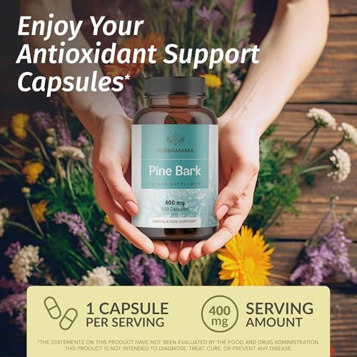 Herbamama Pine Bark Extract Capsules - 400Mg French Maritime Pine Bark Extract Powder For Antioxidant Support - Vegan Non-Gmo Pinus Pinaster Supplement
