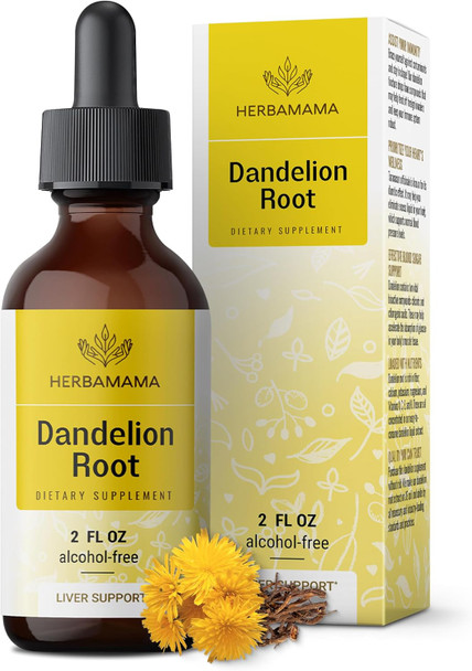 Herbamama Dandelion Root Tincture - Vegan Dandelion Root Extract For Liver Detox And Cleanse - Non-Gmo Alcohol & Sugar- Liquid Liver Support Supplement 28-Day Supply