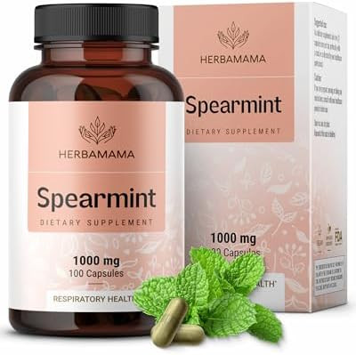 Herbamama Spearmint Leaf Capsules - 1000Mg Spearmint Leaves For Gut Cleanse & Digestive Support - Vegan Non-Gmo Mentha Spicata Supplement