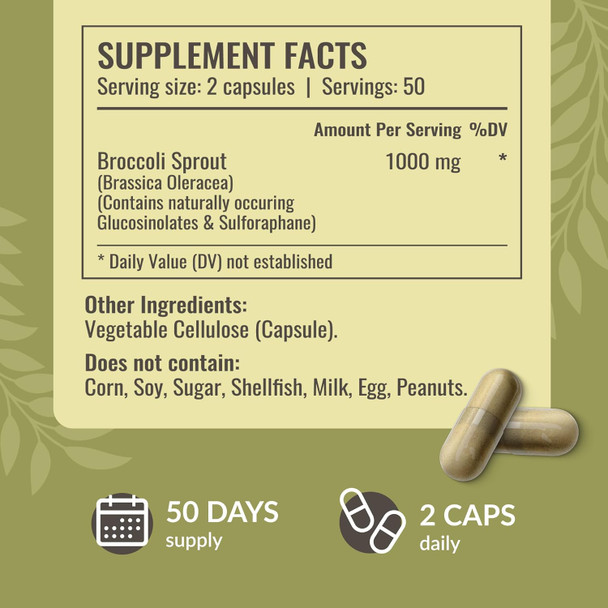 Herbamama Broccoli Sprouts Capsules - 1000Mg Broccoli Sprout Extract For Antioxidant & Immune Support - Vegan Non-Gmo Sulforaphane Supplements 100 Caps