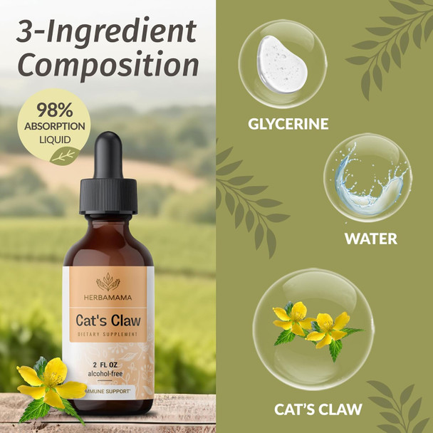 Herbamama Cat'S Claw Tincture - Vegan Cat'S Claw Extract Supplement For Immune Support - Non-Gmo Alcohol & Sugar- Uncaria Tomentosa Drops