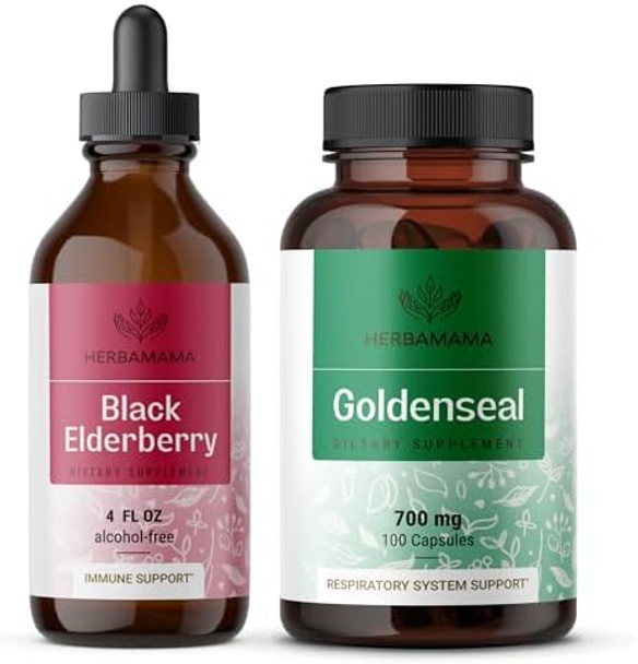 Herbamama Black Elderberry And Goldenseal Kit - Bundle Of Elderberry Extract Tincture & 700Mg Goldenseal Root Capsules - Vegan Non-Gmo Sugar & Gelatin- - 2 Pack