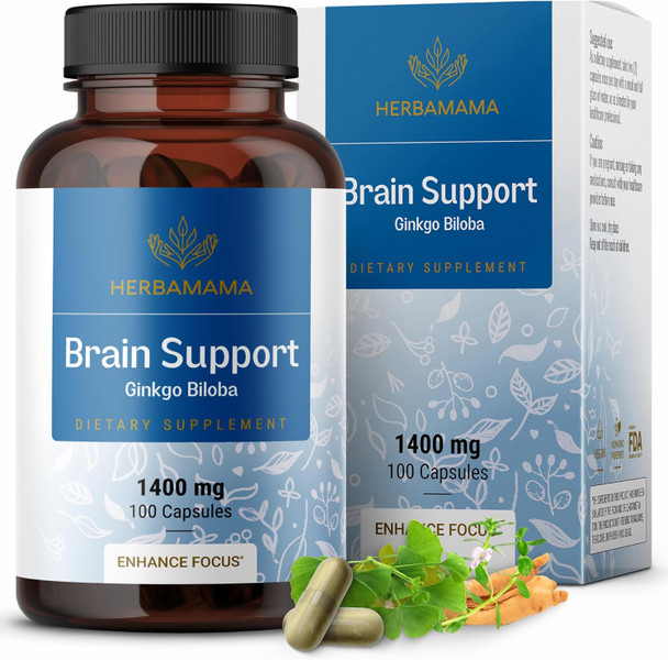 Herbamama Brain Support Capsules - 1400Mg Brain Support Supplement For Adults With Bacopa Panax Ginseng And Ginkgo Biloba - Vegan Non-Gmo Focus Supplement 100 Caps Herbamama Brain Support Capsules - 1400Mg Brain Support Supplement For Adults With Bacopa Panax Ginseng And Ginkgo Biloba - Vegan Non-Gmo Focus Supplement 100 Caps