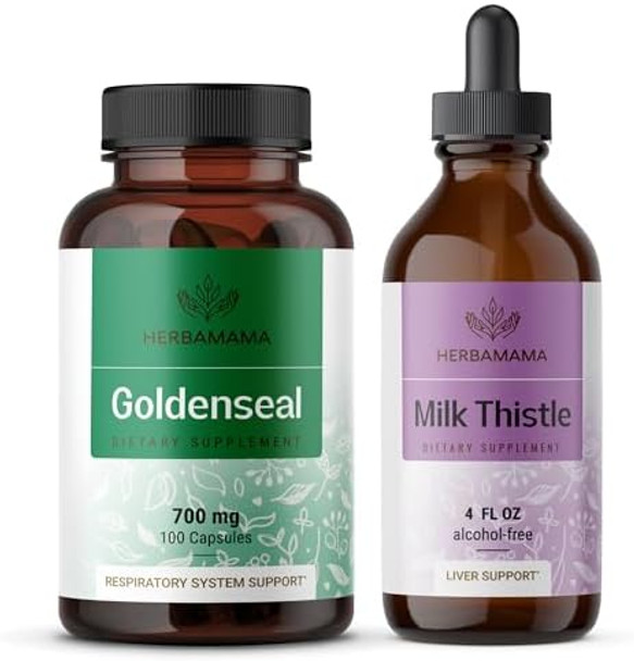 Herbamama Goldenseal And Milk Thistle Kit - Bundle Of 700 Mg Goldenseal Root Capsules And Milk Thistle Tincture 2 Fl Oz - Vegan Non-Gmo Sugar & Alcohol- - 2 Pack Herbamama Goldenseal And Milk Thistle Kit - Bundle Of 700 Mg Goldenseal Root Capsules And Milk Thistle Tincture 2 Fl Oz - Vegan Non-Gmo Sugar & Alcohol- - 2 Pack