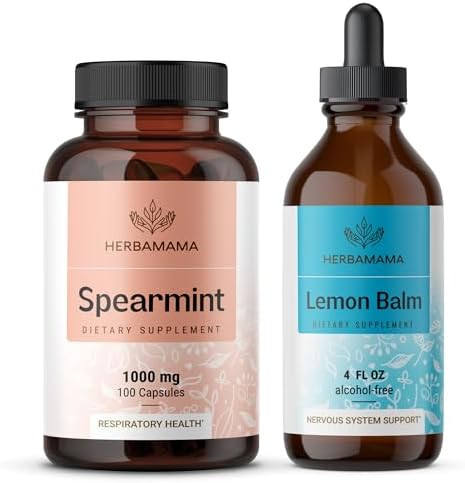 Herbamama Spearmint And Lemon Balm Kit - Bundle Of Speamint Leaf Capsules & Lemon Balm Tincture 4 Fl Oz - Vegan Non-Gmo Sugar & Alcohol- - 2 Pack