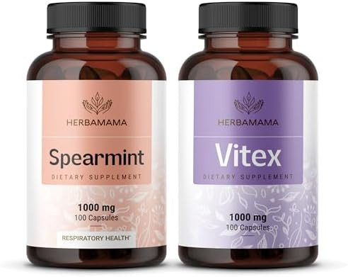 Herbamama Spearmint And Vitex Kit - Bundle Of 1000 Mg Spearmint Leaf & Vitex Chasteberry Capsules - Vegan Non-Gmo Gelatin- - 2 Pack