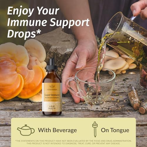 Herbamama Super Immune Mushroom Supplement - Vegan 8-Mushroom Complex Blend With Reishi Lion'S Mane Cordyceps & Chaga Extract - Non-Gmo Alcohol- Sugar- Immunity Drops 56-Day Supply