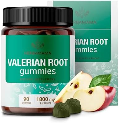 Herbamama Valerian Root Gummies - 1800 Mg Valerian Herbs For Relaxation & Calm Support - Vegan Non-Gmo Calming Gummies For Adults - 90 Pectin-Based Apple-Flavored Chews