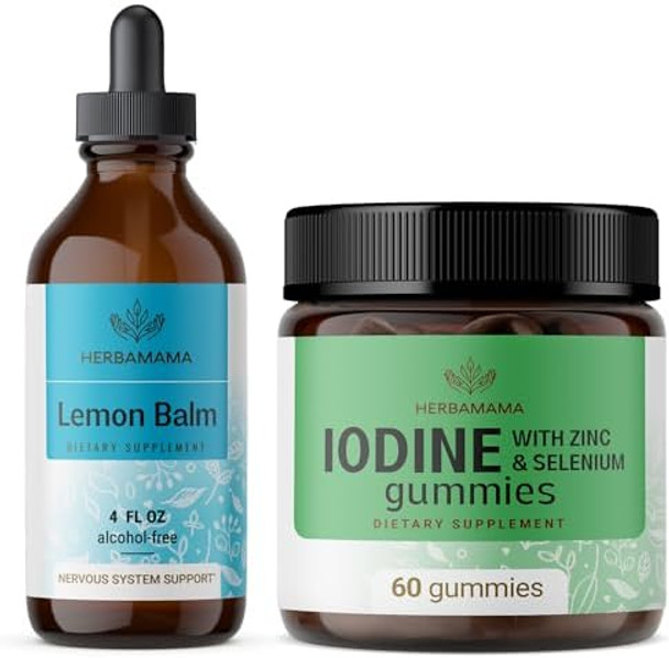 Herbamama Lemon Balm And Iodine Kit - Bundle Of Lemon Balm Tincture 4 Fl Oz & Potassium Iodine Gummies - Vegan Non-Gmo Alcohol & Gelatin- - 2 Pack Herbamama Lemon Balm And Iodine Kit - Bundle Of Lemon Balm Tincture 4 Fl Oz & Potassium Iodine Gummies - Vegan Non-Gmo Alcohol & Gelatin- - 2 Pack