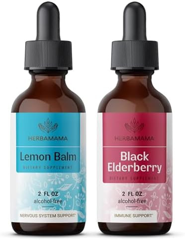 Herbamama Lemon Balm And Black Elderberry Kit - Bundle Of Lemon Balm Extract 2 Fl Oz & Black Elderberry Drops 2 Fl Oz - Vegan Non-Gmo Alcohol & Sugar- - 2 Pack