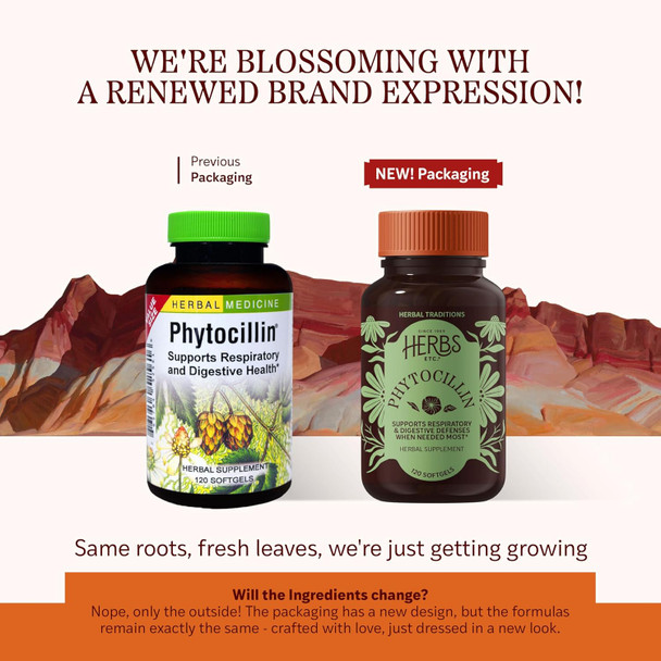 Herbs Etc. Phytocillin - Respiratory & Digestive Health Support Supplement - Herbal Formula To Support Digestion - Support Healthy Breathing - 120 Softgels (120 Servings)
