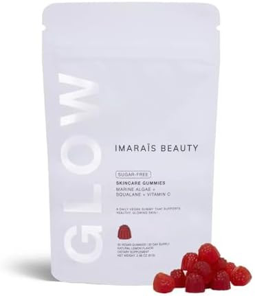 Imarais Beauty Glow Skincare Gummies Collagen Boosting Targets Fine Lines & Wrinkles Made With Vitamin C And Marine Algae Vegan Sugar- 30Ct