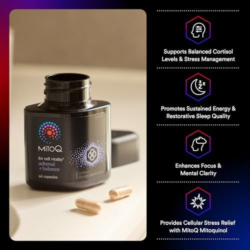 Mitoq +Balance  Sensoril Ashwagandha Rhodiola & Maritime  Support Balanced Cortisol Levels Stress Management Restorative Sleep & Cell Health (60 Capsules)
