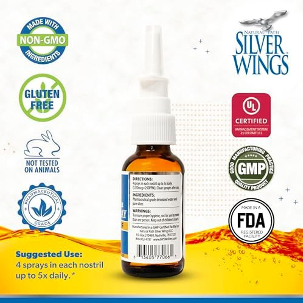 Natural Path Silver Wings Sinus Relief Natural Silver Nasal Spray - 250Ppm - 1Oz - 2 Pack
