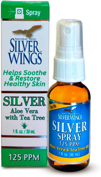 Natural Path Silver Wings - Silver Spray With Aloe Vera & Tea Tree Oil – 125Ppm - 1Oz