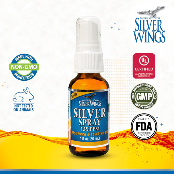 Natural Path Silver Wings - Silver Spray With Aloe Vera & Tea Tree Oil – 125Ppm - 1Oz
