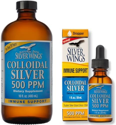 Natural Path Silver Wings Supplement - Colloidal Silver 500 Ppm (16 Fl.Oz / 480 Ml) Plus Colloidal Silver 500 Ppm (1 Fl.Oz / 30 Ml)