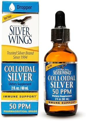 Natural Path Silver Wings Colloidal Silver 50Ppm (250Mcg) Immune Support Supplement 2 Fl. Oz. Dropper