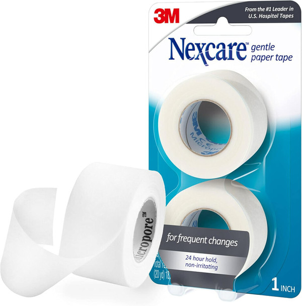 Nexcare Gentle Paper Medical Tape 1 Inch X 10 Yards (2 Rolls) – Hypoallergenic First Aid Surgical Tape For Sensitive Skin Latex-