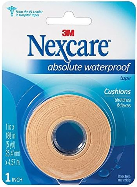 Nexcare Absolute Waterproof First Aid Tape Breathable Hypoallergenic 1-Inch X 5-Yard Roll (Pack Of 6)