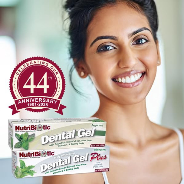 Nutribiotic – Dental Gel Golden Peppermint 4.5 Oz  With Gse Aloe Vitamin C & Baking Soda  Vegan Biodegradable &  Of Fluoride Gluten & Sodium Lauryl Sulfate / Sls