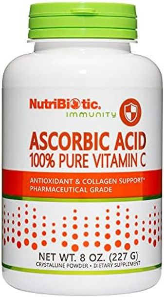 Nutribiotic Ascorbic Acid Vitamin C Powder 8 Oz  Pharmaceutical Grade L-Ascorbic Acid 2000 Mg Per Serving  Essential Immune & Antioxidant Collagen Support Supplement  Vegan Gluten & Gmo